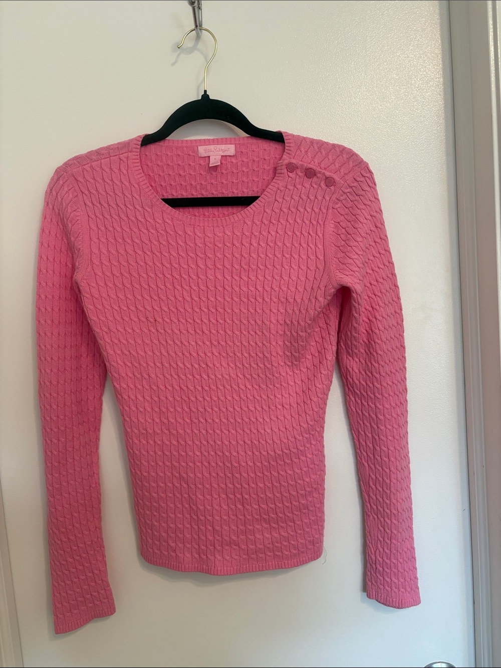 Lilly Pulitzer Pink Cable Knit Button-Shoulder Sweater
